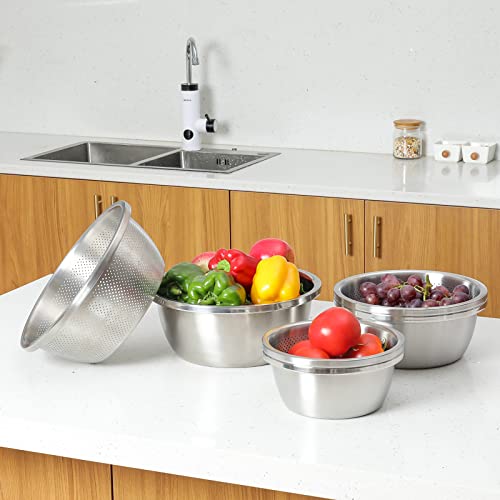 Paoli 304 Stainless Steel Fine Mesh Colander Set, 2QT Large Capacity Strainer with Mixing Bowl — Rinse Fruits, Veggies, Rice & Drain Pasta, Dishwasher Safe (2-Piece)