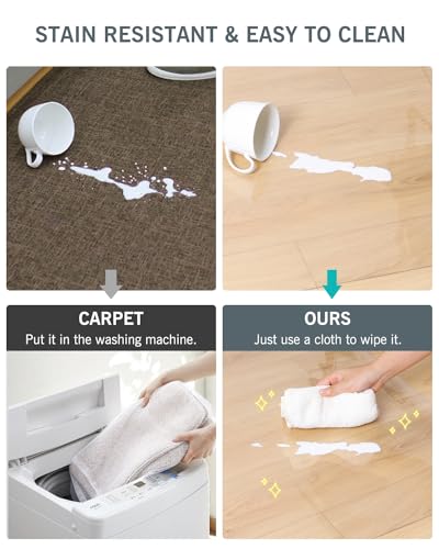 Area Mat for Hard Floors, 5'×7' Transparent PVC Area Rug for Home, Waterproof Durable Protector for Dining Room, Kitchen, Living Room, Large No-Slip Baby Play Mat for Floor, Pet Litter Pad