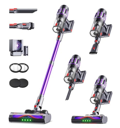 90Mins Cordless Vacuum Cleaner,Upgraded 650W 55KPA Cordless Stick Vacuum with Smart Display,1.8L Cup,V-Shaped Anti-Tangle Brush,Wall Mount Charging,Self-Standing Vacuum Cleaners for Home,Floor,Carpet