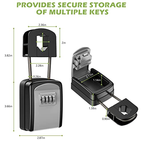KeeKit Key Lock Box, Upgraded Key Safe Box for Lever Handles with Removable Buckle & Resettable 4-Digit Combination, Waterproof Secure Storage for Home, Office, Indoor & Outdoor Use