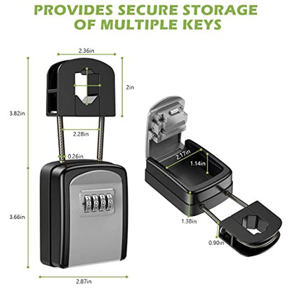 KeeKit Key Lock Box, Upgraded Key Safe Box for Lever Handles with Removable Buckle & Resettable 4-Digit Combination, Waterproof Secure Storage for Home, Office, Indoor & Outdoor Use