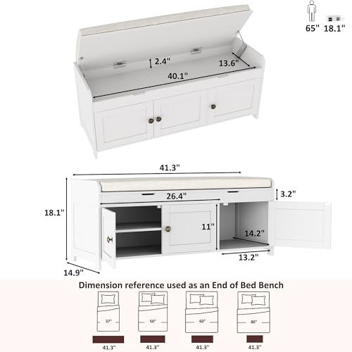 HOMEFORT 41.3" Shoe Bench with Lift Top Storage, Entryway Bench with Cushioned Seat, Wooden End of Bed Bench, Shoe Cabinet Bench with Hidden Storage Space, for Bedroom, Hallway,White