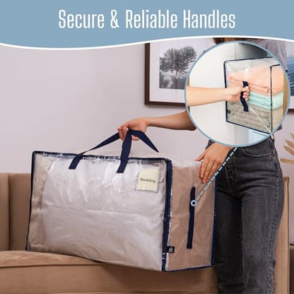 VENO 4 Pack Clear Extra Large Moving Bags & Storage Totes, Heavy Duty Organizer with Reinforced Handles & Strong Zippers for Clothes, College Dorm Essentials, Moving Supplies
