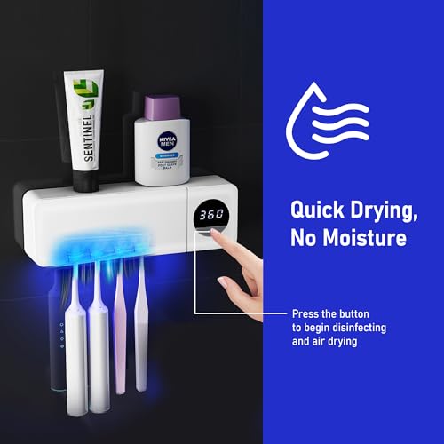 UV Toothbrush UV Light Cleaning Holder - Rechargeable Tooth Brush Smart Cleaner with Light Cleaning Air Drying - Bathroom Wall Mount Holders Cleaning and Drying