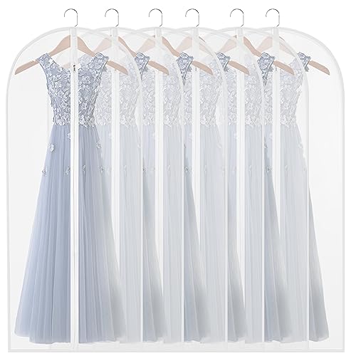 60" Clear Hanging Garment Bags Protect Extra Long Dresses & Gowns | Sturdy zipper with stopper prevents runaway slides. Breathable & washable PEVA covers prevent dust, pet hair& floor drag