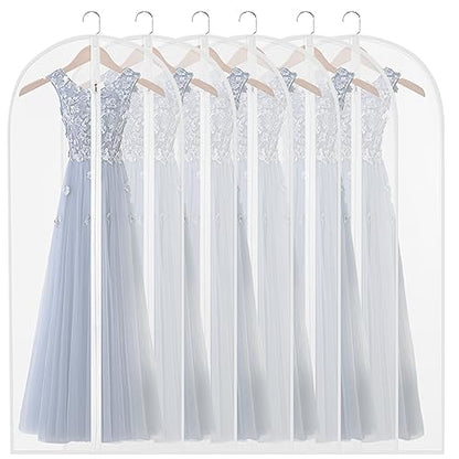 60" Clear Hanging Garment Bags Protect Extra Long Dresses & Gowns | Sturdy zipper with stopper prevents runaway slides. Breathable & washable PEVA covers prevent dust, pet hair& floor drag