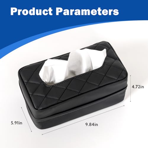 Car Tissue Holder - Standard Pu Leather Napkin Holder for Backseat, Extra Large Organization Fits 120-230 Tissues Per Box, 9.84'' X 4.72'' X 5.91'', Black