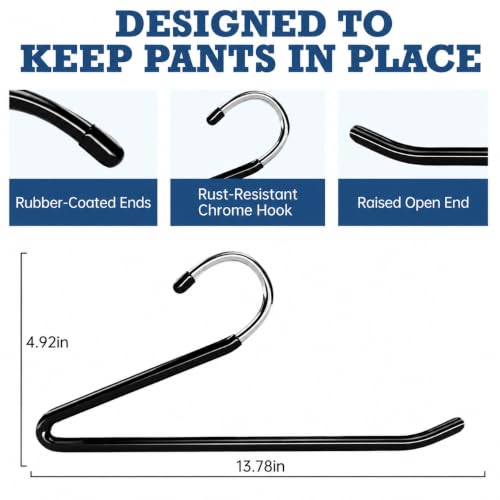 Open Ended Pants Hangers, 20 Pack Non Slip Metal Trouser Hangers, Space Saving Rubber Coated Hangers for Jeans, Slacks, Skirts, Black