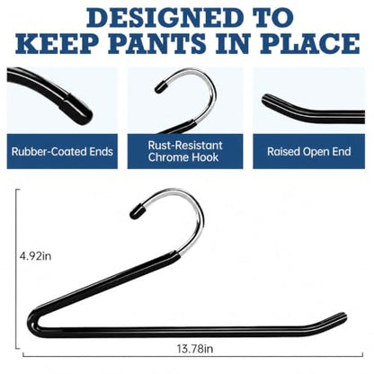 Open Ended Pants Hangers, 20 Pack Non Slip Metal Trouser Hangers, Space Saving Rubber Coated Hangers for Jeans, Slacks, Skirts, Black