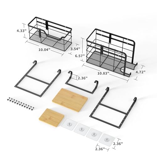 2 Pack Hair Tool Organizer - Hair Dryer Holder Wall Mounted/Cabinet Door - Adjustable Height Blow Dryer Holder - Curling Irons Storage with 2 Hooks (Black)