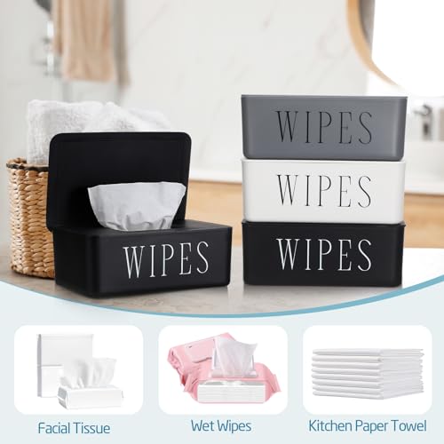 3 Pack Baby Wipes Dispenser Holder Wipe Container for Bathroom with Lid Toilet Tissue Paper Storage Refillable Box for Home Office Cars(Small,Black, White, Gray)