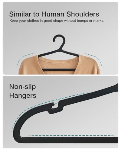 ABHENG 50 Pack Clothes Hangers, Non Slip Plastic Coat Hangers, Space Saving Hangers, Heavy Duty, Hanging Dry Wet Clothes,16.4" x 8.3", Black, UAPY0550B