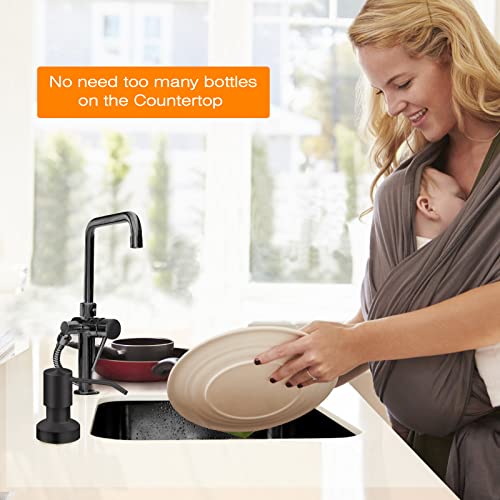 Sink Soap Dispenser for Kitchen Sink, Countertop Built in Sink Soap Dispenser with 47”Extension Tube kit, No Need to Fill The Little Bottle Again (Black)