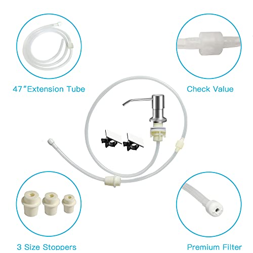 OHiHi Dish Soap Dispenser for Kitchen Sink (Brushed Nickel), Countertop Sink Soap Dispenser Water Pump with 47” No-Spill Extension Tube Kit Design for Kitchen Bathroom, No More Refills （Sliver）