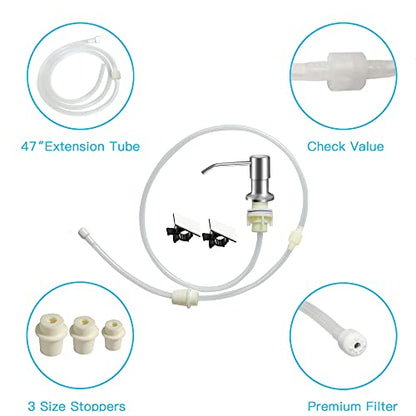 OHiHi Dish Soap Dispenser for Kitchen Sink (Brushed Nickel), Countertop Sink Soap Dispenser Water Pump with 47” No-Spill Extension Tube Kit Design for Kitchen Bathroom, No More Refills （Sliver）