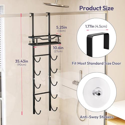 Over the Door Towel Rack - 6 Tier Towel Racks for Bathroom Wall Mounted, Towel Holder with Shelf, Hanging Rolled Towel Storage Organizer for Small Bathroom, Camper, RV, Black