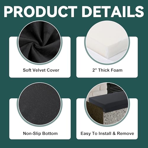 MABOZOO 2-Inch Thick Fireplace Hearth Cushion, 72"x14" Baby Proofing Seat Edge Pad for Child Safety, Soft Fireplace Baby Proofing Bench & Windowsill Protector, Black