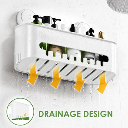 LUXEAR Shower Caddy Suction Cup NO-Drilling Removable Shower Shelf Powerful Heavy Duty Hold up to 22lbs, Waterproof Storage Basket for Shampoo & Toiletries Bathroom & Kitchen Caddy Organizer