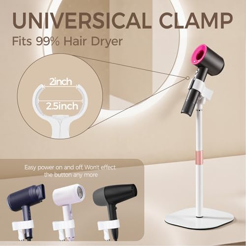 Hair Dryer Stand Holder-19 inch Ultra Stable Blow Dryer Stand White | Enlarged Base Pedestal, Hands Free Blow Dryer Stand, 360 Degree Rotating, Height Adjustable, Works for 99% Blow Dryer