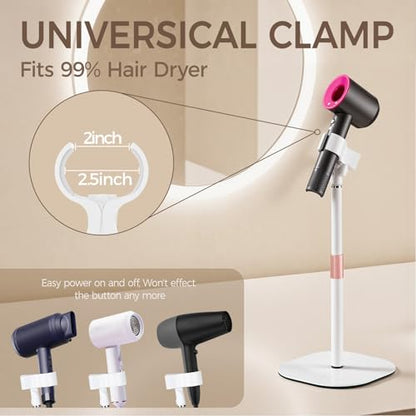Hair Dryer Stand Holder-19 inch Ultra Stable Blow Dryer Stand White | Enlarged Base Pedestal, Hands Free Blow Dryer Stand, 360 Degree Rotating, Height Adjustable, Works for 99% Blow Dryer