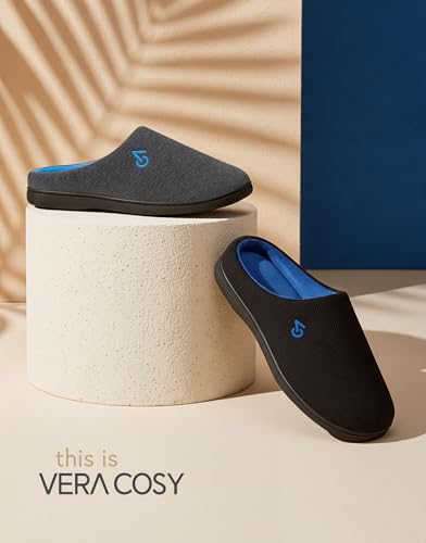 VeraCosy Men's Two-Tone House Slippers Memory Foam Indoor Rubber Sole | Memory Foam,Slip on,Two-Tone,Supportive,Comfy,Non-slip sole,Indoor and Outdoor