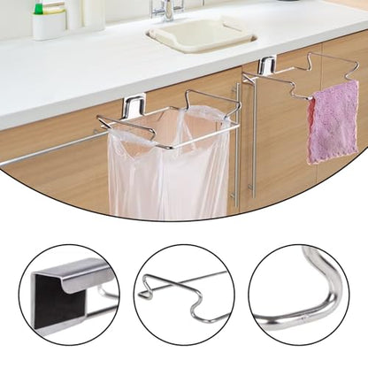 2-Pack RV Stainless Steel Trash Holder, Multi-Functional Hooks for Bathroom, Cabinet Door, Kitchen, Camper,RV Trash Can For Inside、Durable No-Punch Installation, Silver