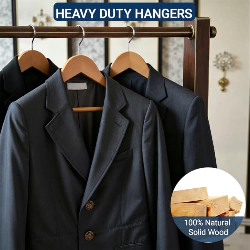 Amber Home 30 Pack Natural Wooden Coat Hangers, Wood Suit Hangers | Heavy Duty Hangers with Non-slip Pants Bar, Clothes Hangers for Closet Organization, Shirts, Jackets, Dresses, and Pants