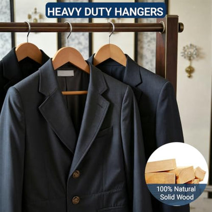 Amber Home 30 Pack Natural Wooden Coat Hangers, Wood Suit Hangers | Heavy Duty Hangers with Non-slip Pants Bar, Clothes Hangers for Closet Organization, Shirts, Jackets, Dresses, and Pants