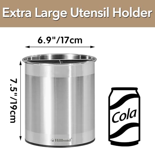 Hillbond 7.5x6.9 Inch EXTRA LARGE Utensil Holder for Countertop, Stainless Steel Rotating Organizer with Removable Divider, Space-Saving for Large Kitchen Utensils Set & Spacious Kitchens