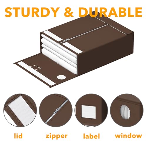 SpaceAid 9 Pack Bed Sheet Organizers and Storage, Foldable Sheet Organizer with Window for Linen Closet, Set Folder Keeper for Queen & King Size Bedding Storage (Brown)
