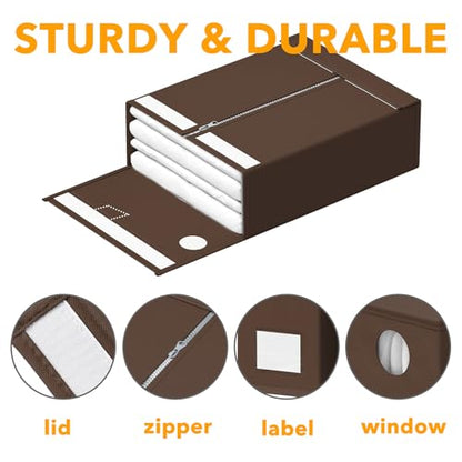 SpaceAid 9 Pack Bed Sheet Organizers and Storage, Foldable Sheet Organizer with Window for Linen Closet, Set Folder Keeper for Queen & King Size Bedding Storage (Brown)