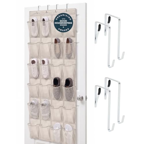 GORILLA GRIP Over the Door Shoe Organizer, 24 Large Breathable Mesh Pockets, Space Saving Hanging Storage Holder, Closet Rack Hanger Holds Up to 40 lbs, Hangs on Closets for Shoes, Accessories, Linen