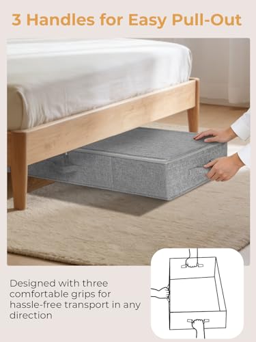 punemi 6.7 in Tall Sturdy Under Bed Storage Container with Lid, 2Pack, Gray | Stackable Clothes Storage Bag with Rigid Side and Bottom , for Blankets, Bedding& Shoes, Closet, Dorm & Bedroom Organization