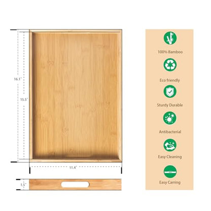 Krismax Serving Tray with Handles, Bamboo Breakfast Tray Wooden Trays Decorative Serving Platter for Eating, Working, Storing, Used in Bedroom, Kitchen, Living Room, Bathroom, Hospital and Outdoors