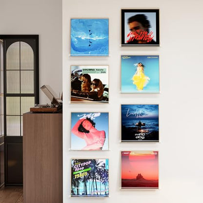 Vinyl Record Wall Mount Shelves, 12 inch Vinyl Holder, 8 Pack | Clear Acrylic Floating Shelves for Album Record Storage Display, Wall Decor, Magazine Rack, Kids Bookshelf, Picture Ledge