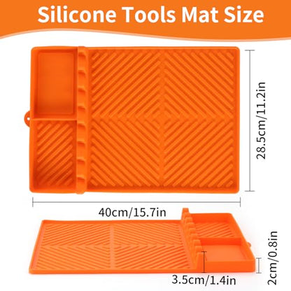 Silicone Tools Mat for Griddle & Kitchen Countertop | Orange Side Shelf Spatula Mat with Drip Pad for Blackstone Weber Traeger Pit Boss Flat Top Grill Smoker, BBQ Gifts for Men