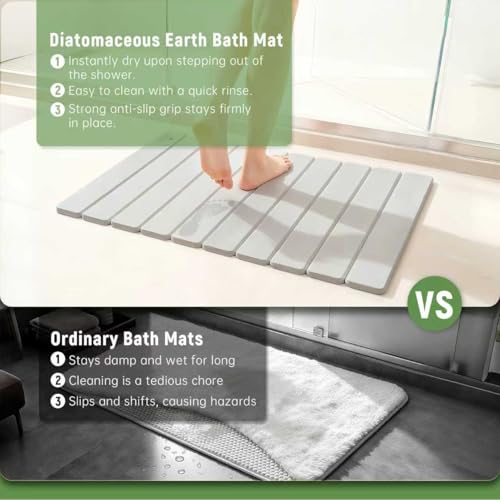 Stone Bath Mat for Water Absorption, Foldable Diatomite Stone Mat, Non-Slip & Quick-Drying White Square Bath Mat with Modern Minimalist Style, Easy to Clean, for Bathroom/Kitchen/Hallway