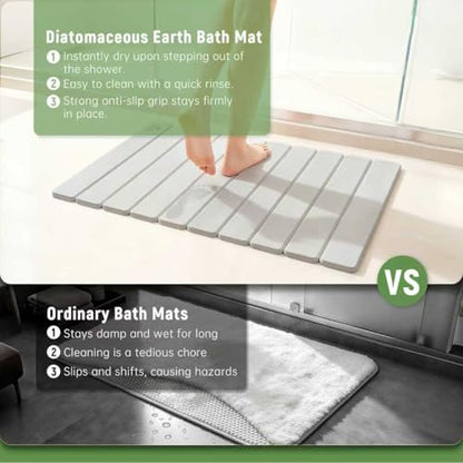 Stone Bath Mat for Water Absorption, Foldable Diatomite Stone Mat, Non-Slip & Quick-Drying White Square Bath Mat with Modern Minimalist Style, Easy to Clean, for Bathroom/Kitchen/Hallway