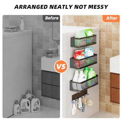 4 Pack Magnetic Shelves with Hook Rack for Washing Machine, Magnet Baskets | Heavy Duty, Supports up to 16.5 lbs, Simply Attach and Start Using, Magnetic Baskets for Washer & Dryer, Laundry Organizer