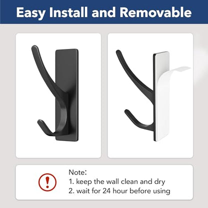 pickpiff Matt Black Self-Adhesive Hook, 13LB Hanger for Coat/Towel, 6-Pack
