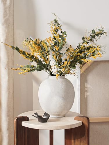 Large White Ceramic Vase - 9.8 Inch Rustic Farmhouse Flower Vase for Home Decor, Minimalist Tall Vases for Living Room, Table, Bathroom, Holiday & Weddings (Sandstone White)