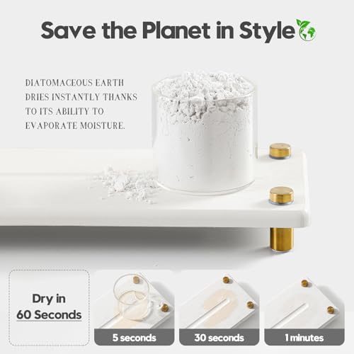 Water Absorbing Stone Sink Caddy Kitchen Sink Organizer Tray, Diatomite Bathroom Counter Tray, Gold Faucet Drying Mat Coaster Soap Dish Rack Riser Dispenser Sponge Holder, White 10" x 4"