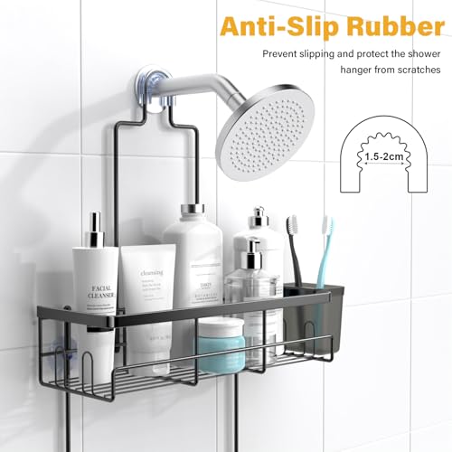 Hanging Shower Caddy Over Showerhead - Rustproof No Drill Shower Organizer | Includes Soap Holder and Hooks for Shampoo, Conditioner, and Bathroom Essentials with Quick Drainage Design