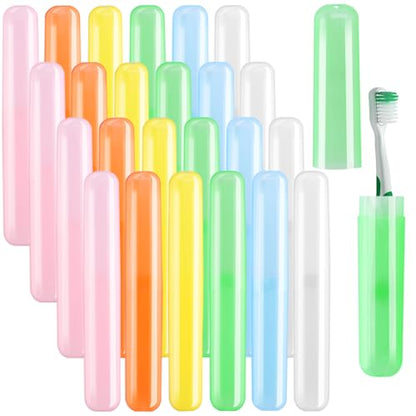 24PCS Large Travel Toothbrush Holders Covers in Bulk, Kids Classroom Plastic Pencil Case, Portable Toothbrush & Toothpaste Case Storage for Back to School Travel Home Use (6 Colors)