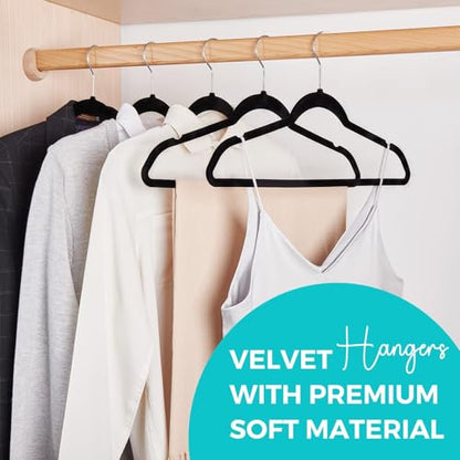 HOUSE DAY Premium Velvet Hangers 50 Pack, Non-Slip Flocked Felt Hangers, | Black Sturdy Clothes Hangers with 360° Rotatable Hook, Heavy Duty Coat Hanger, Durable Slim Hanger for Closet Space Saving