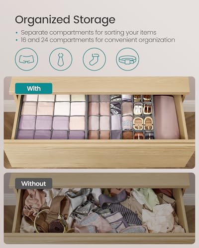 SONGMICS Set of 4 Drawer Organizers, Closet Organizers for Underwear, 80 Cells, Foldable Sock Holders, 11.8 x 11.8 x 3.9 Inches, for Storing Socks, Ties, Belts, Dove Gray URUS011G01