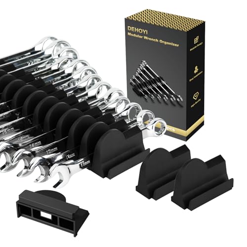 DEHOYI 48 pcs Premium MAGNETIC Modular Wrench Organizer System- Wrench Rack with Metric&SAE Labels, Tool Storage Holder. Gift for mechanics (Black)