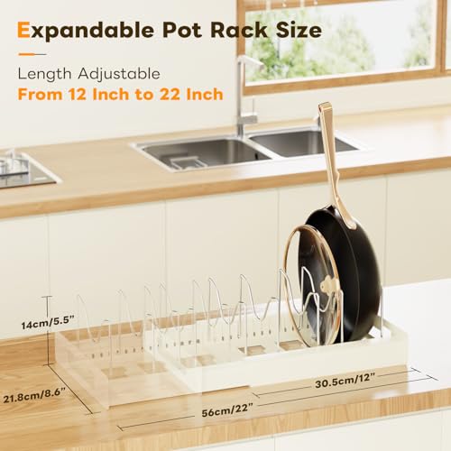 Dayacoco Pots and Pans Organizer Under Cabinet with 10Compartments | Adjustable Pot Lid Holder, Expandable Pan Organizer for Cabinet, Pot Rack for Kitchen Cabinet, Frying Rack, Lid, Cookware