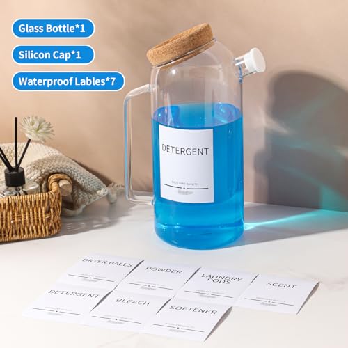 60oz Liquid Laundry Detergent Dispenser with Lables,Glass Laundry Detergent Dispenser,Laundry Detergent Container Laundry Liquid Dispenser