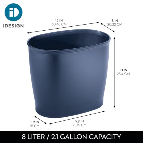 iDesign Slim Plastic Bathroom Trash Can, Navy Blue | Small, For Bedroom, Office, Desk, Dorm